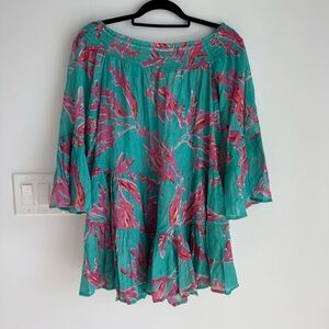 MISSANDER Teal 100% Cotton Coverup Mini Dress Women’s L/XL NEW Resortwear Vaca